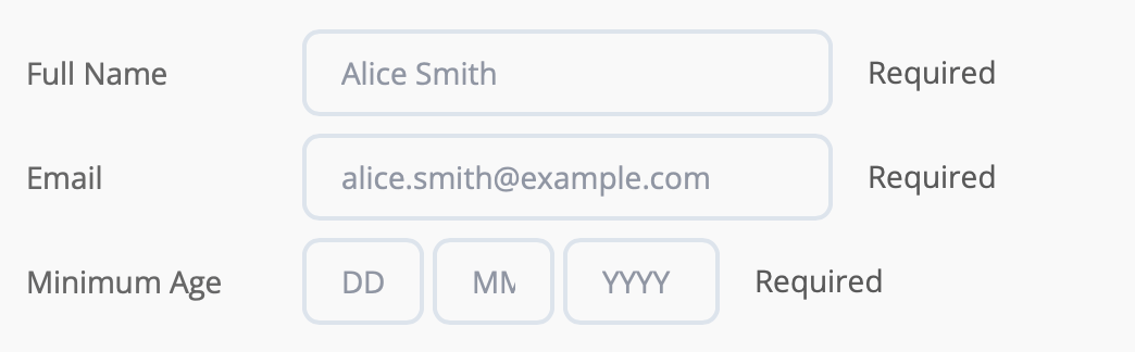 Gleam widget with user detail form with date of birth