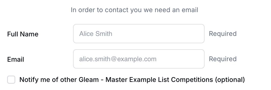 Gleam widget with email only login action