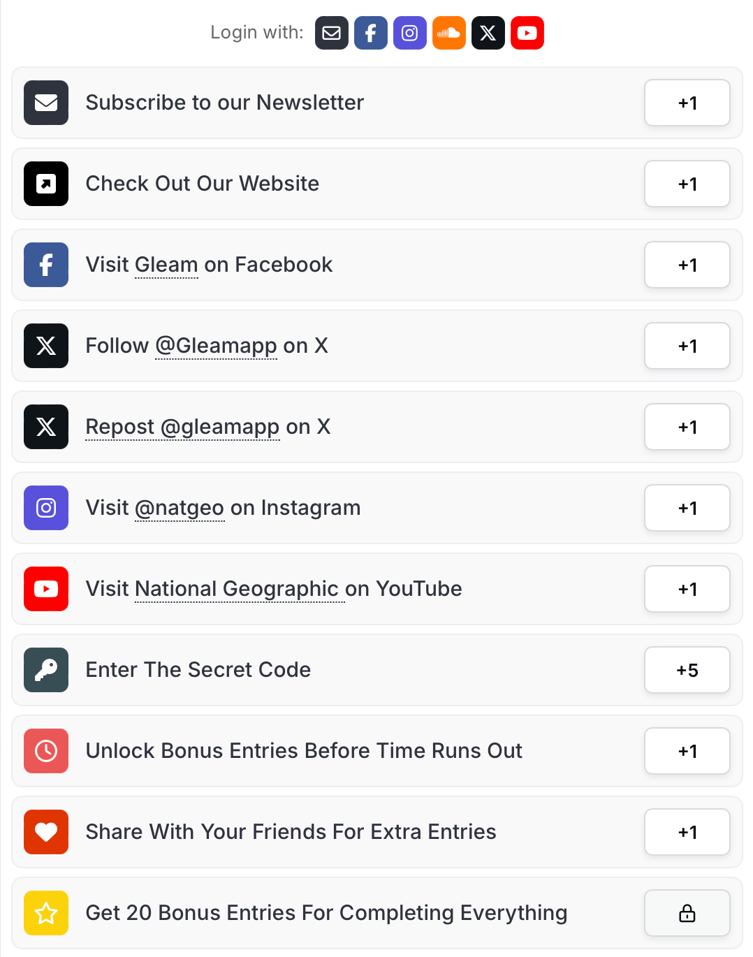 Gleam widget with login with options