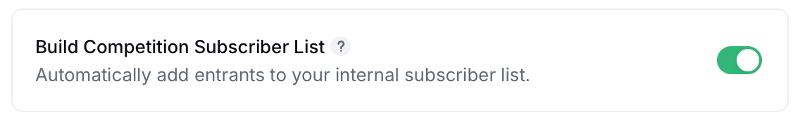 Gleam interface with build competition subscriber list option checked