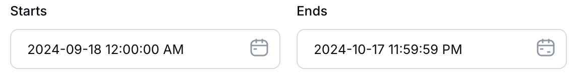 Gleam interface showing start and end date options