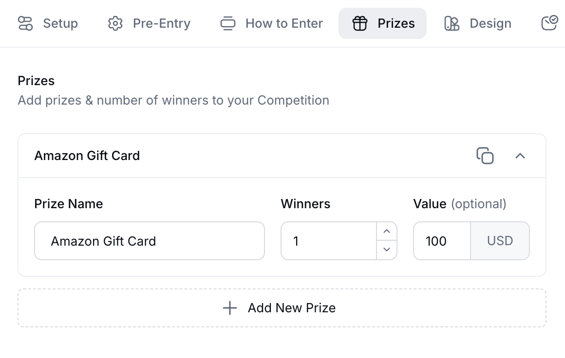 Prize area tab