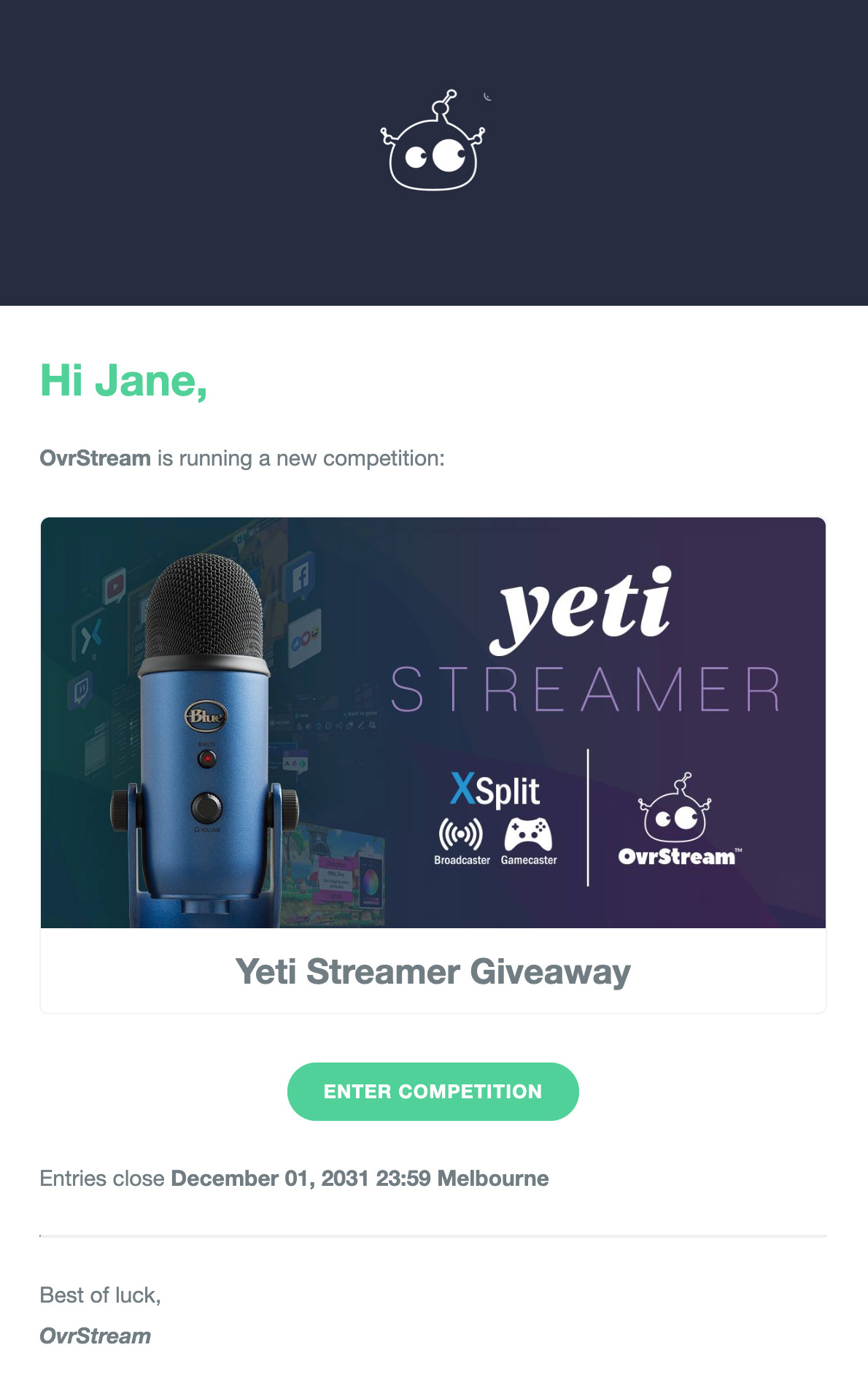 Gleam email promoting competition