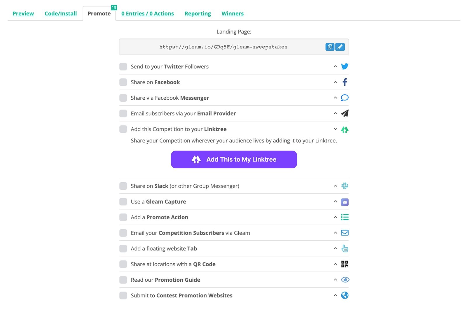 Add Competition to Linktree From Promote Tab