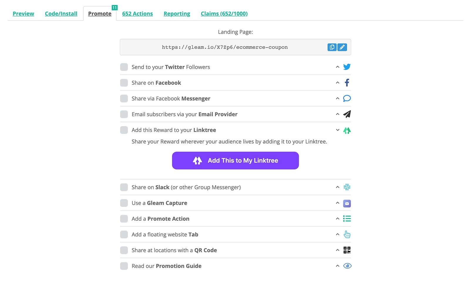Add Reward to Linktree From Promote Tab