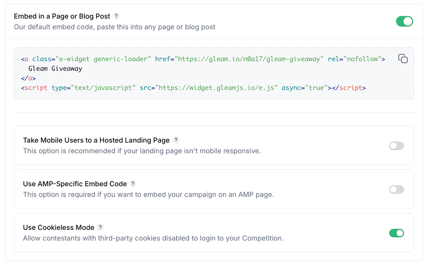 Competition widget with contestant logged in state