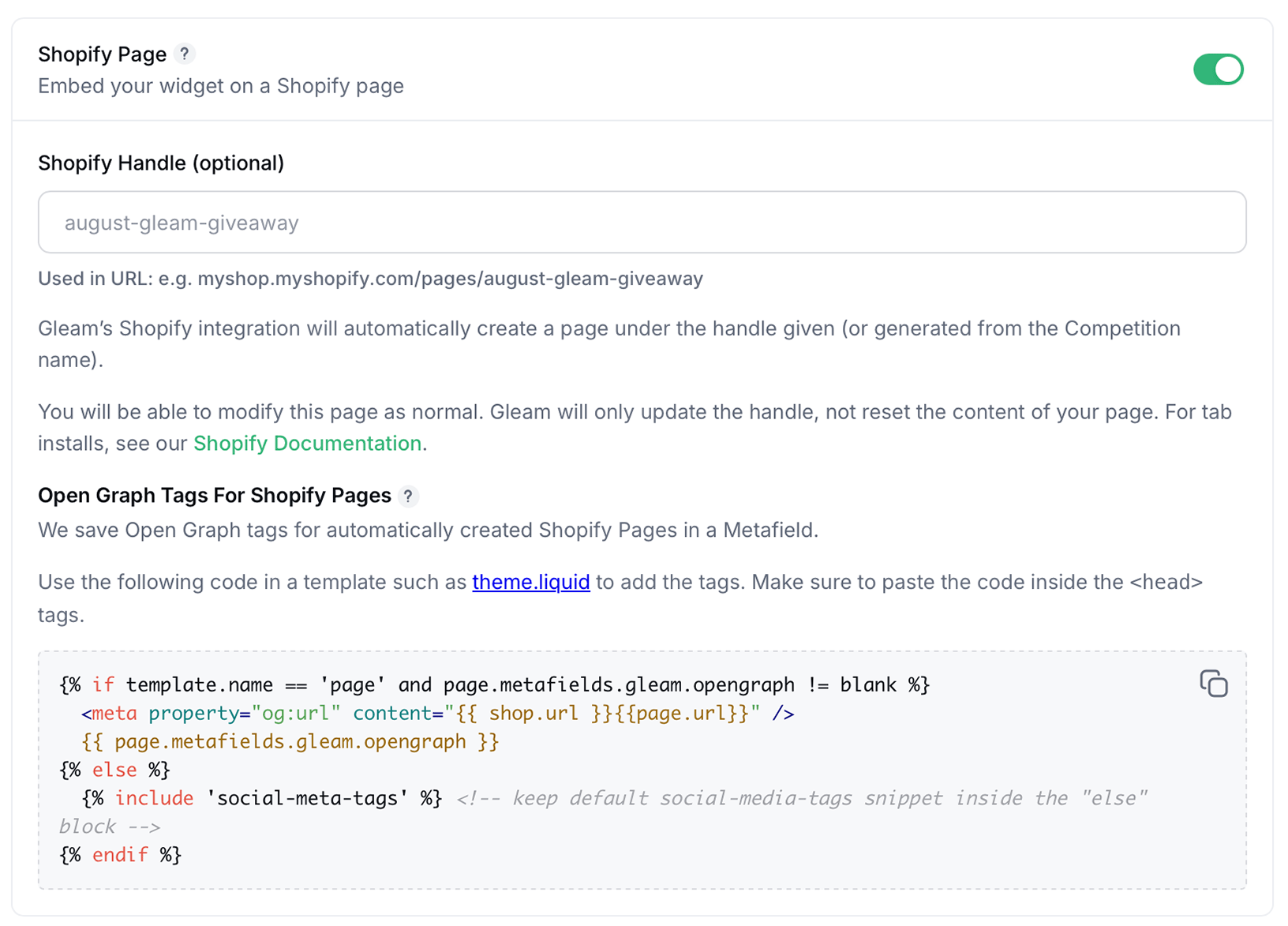 Automatically create a Shopify Page for your Gleam campaign