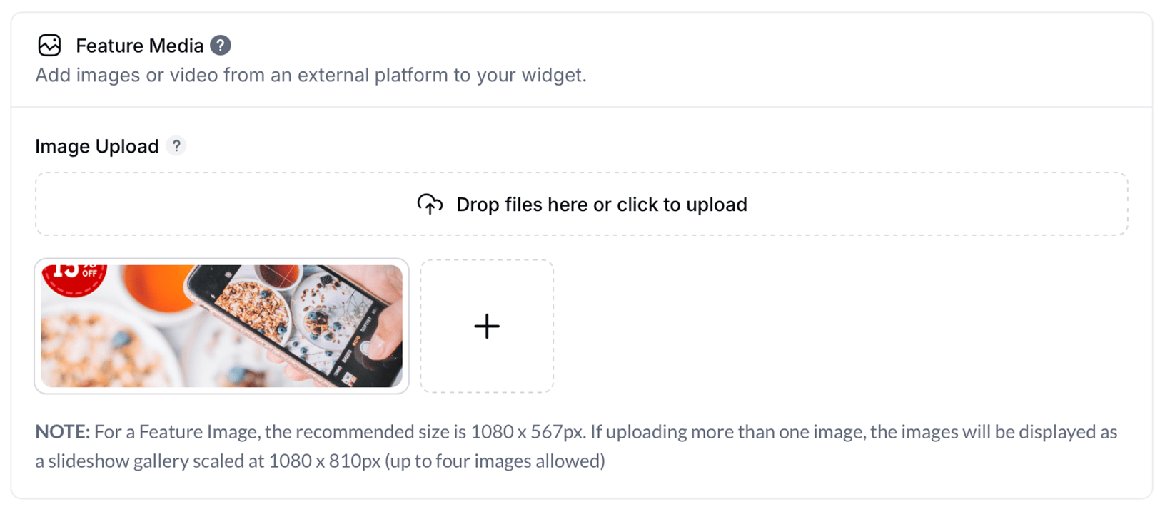Upload up to 5 images in the feature image slider