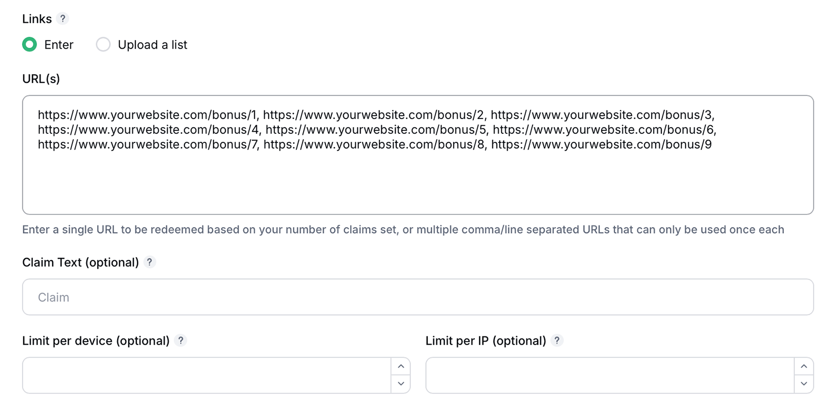 Enter multiple URLs for redirecting